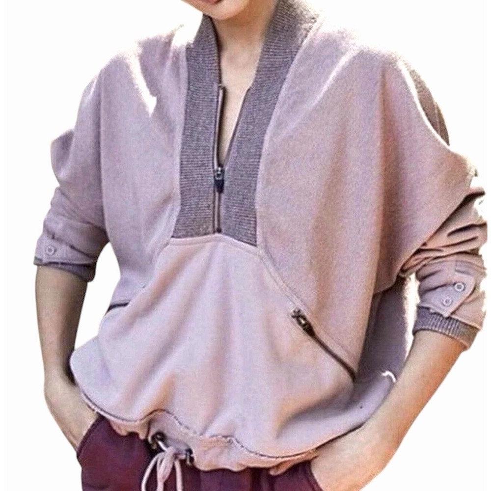 Free People FP Movement Apex Pullover Blush Pink Quarter Zip Oversized Sweater L